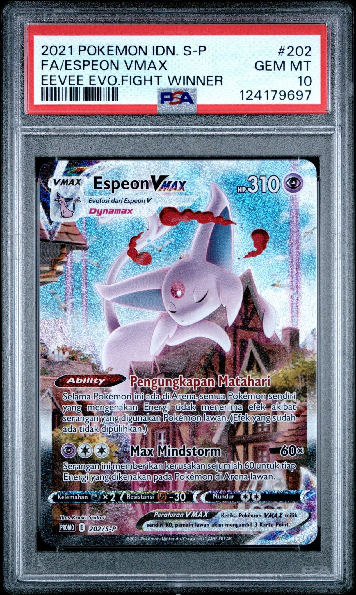 Pokémon – 2021 POKEMON INDONESIAN S PROMO 202 FA/ESPEON VMAX EEVEE EVO.FIGHT WINNER PSA 10 SLAB CERT 124179697 - TAKARA TCG