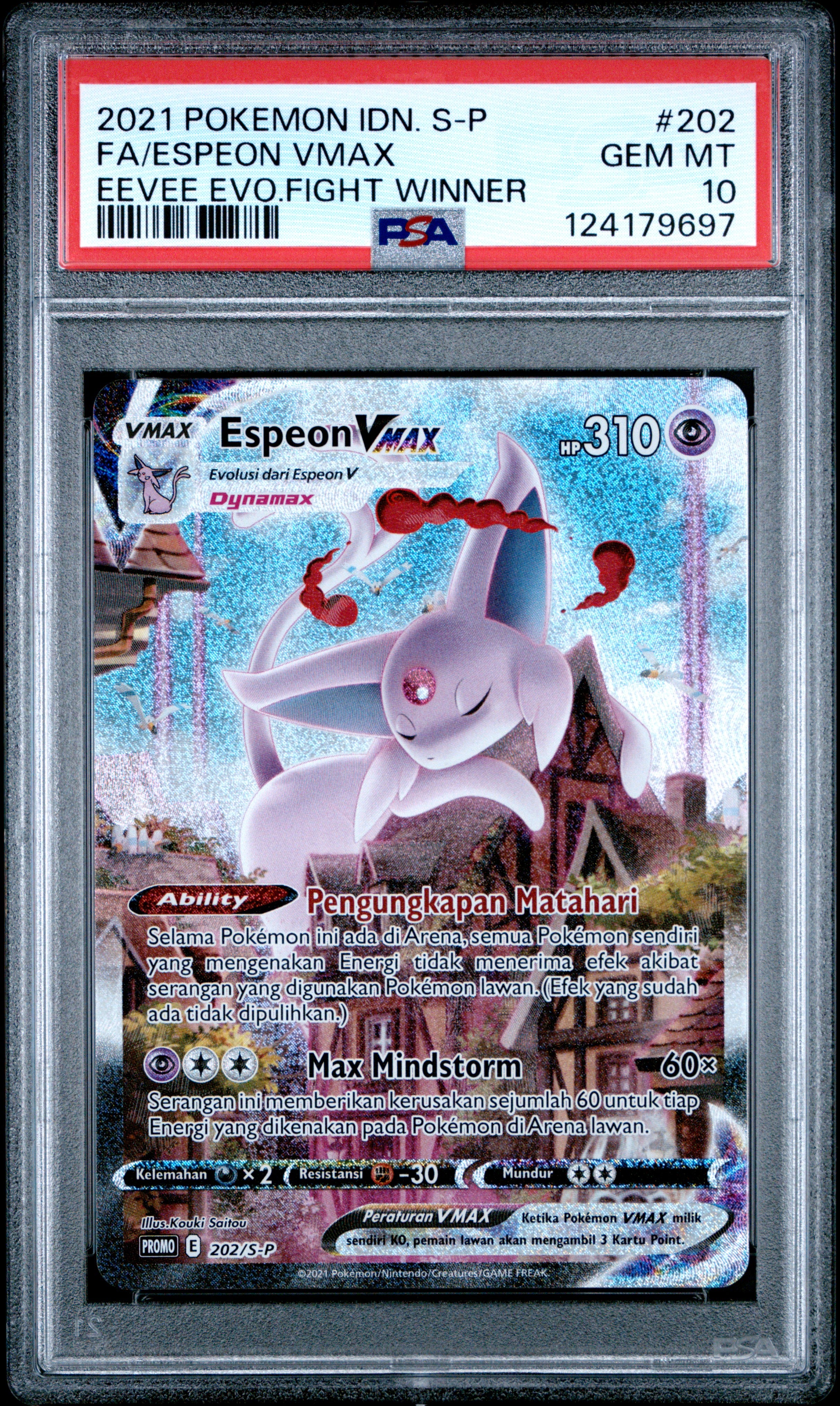 Pokémon – 2021 POKEMON INDONESIAN S PROMO #202 FA/ESPEON VMAX EEVEE EVO.FIGHT WINNER PSA 10 SLAB CERT #124179697