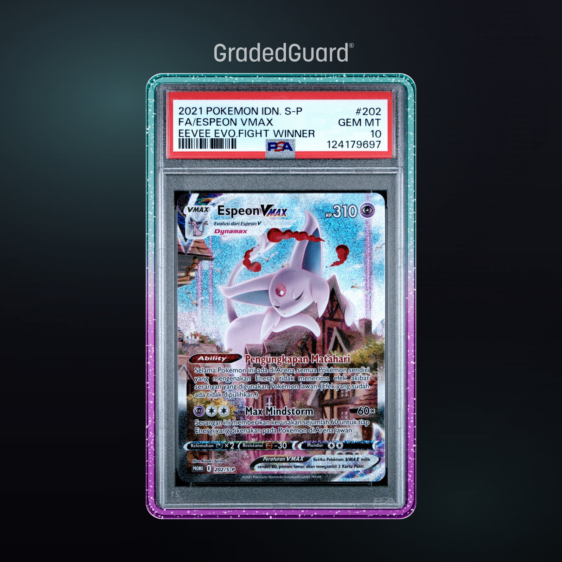 Pokémon – 2021 POKEMON INDONESIAN S PROMO #202 FA/ESPEON VMAX EEVEE EVO.FIGHT WINNER PSA 10 SLAB CERT #124179697