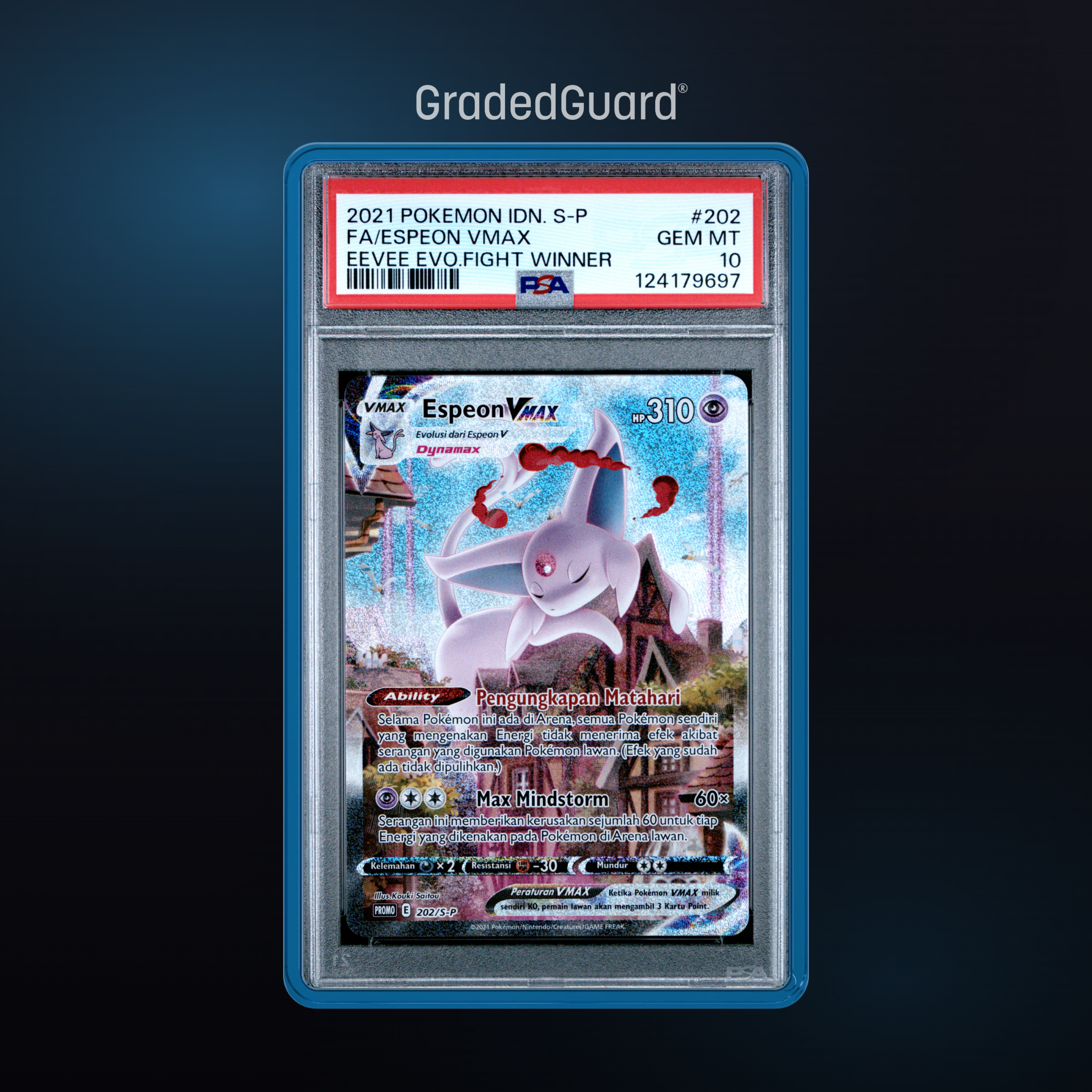 Pokémon – 2021 POKEMON INDONESIAN S PROMO #202 FA/ESPEON VMAX EEVEE EVO.FIGHT WINNER PSA 10 SLAB CERT #124179697