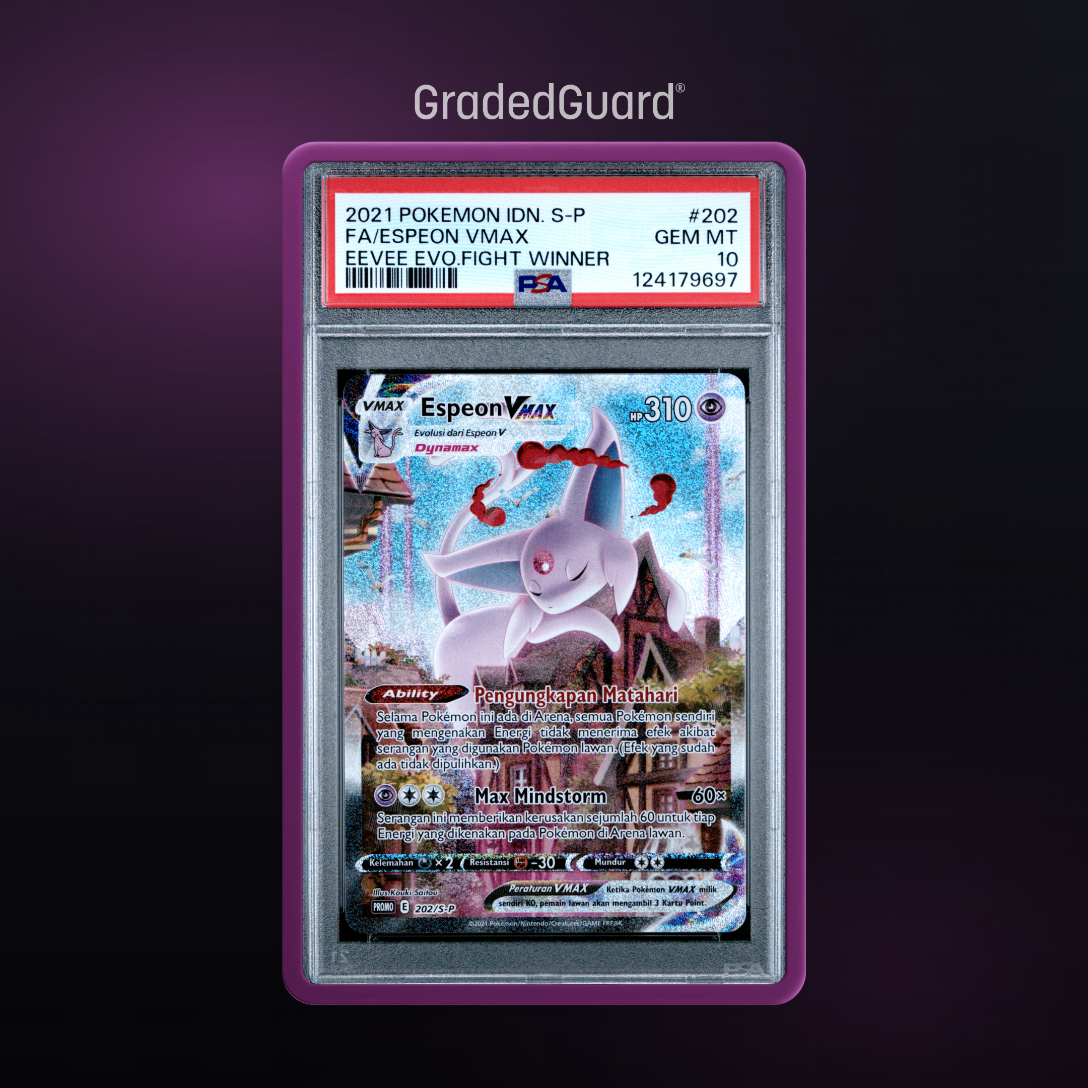 Pokémon – 2021 POKEMON INDONESIAN S PROMO #202 FA/ESPEON VMAX EEVEE EVO.FIGHT WINNER PSA 10 SLAB CERT #124179697