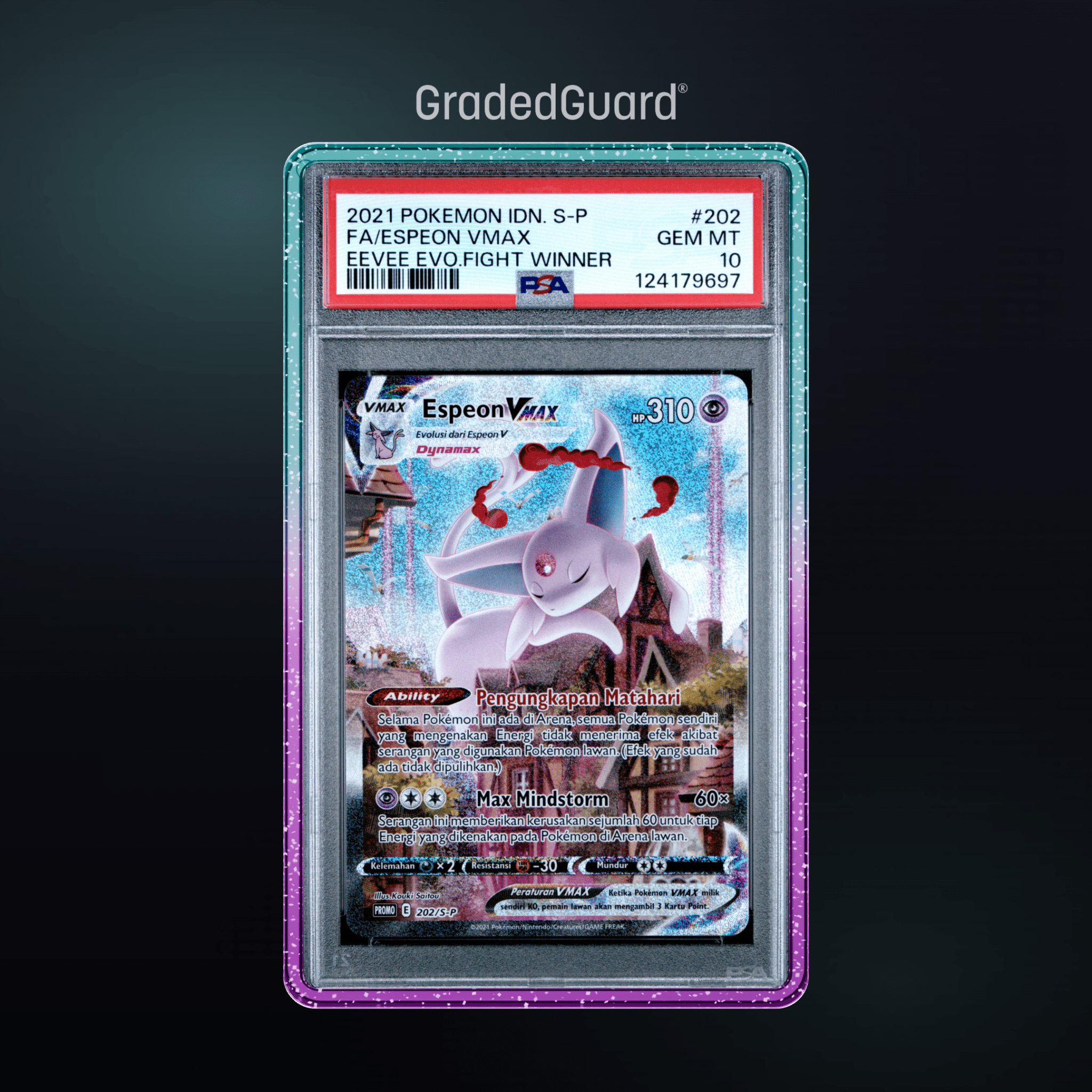 Pokémon – 2021 POKEMON INDONESIAN S PROMO 202 FA/ESPEON VMAX EEVEE EVO.FIGHT WINNER PSA 10 SLAB CERT 124179697 - TAKARA TCG