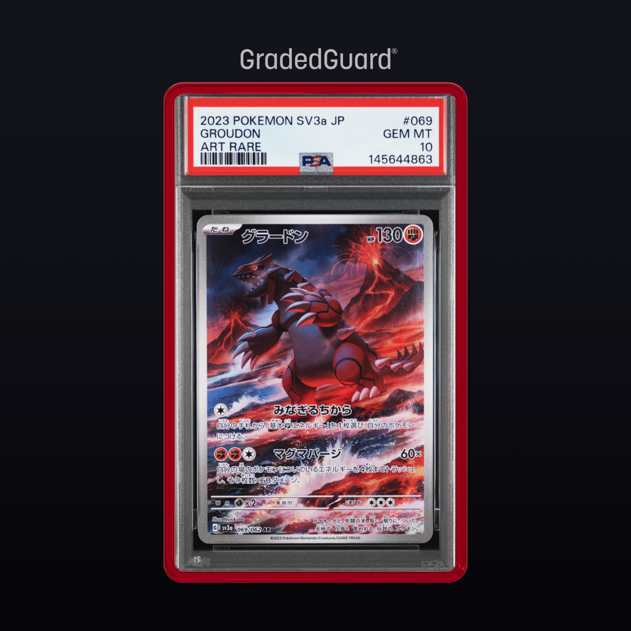 Pokémon – 2023 POKEMON JAPANESE SV3a - RAGING SURF 069 GROUDON ART RARE PSA 10 Slab CERT 142645325 - TAKARA TCG