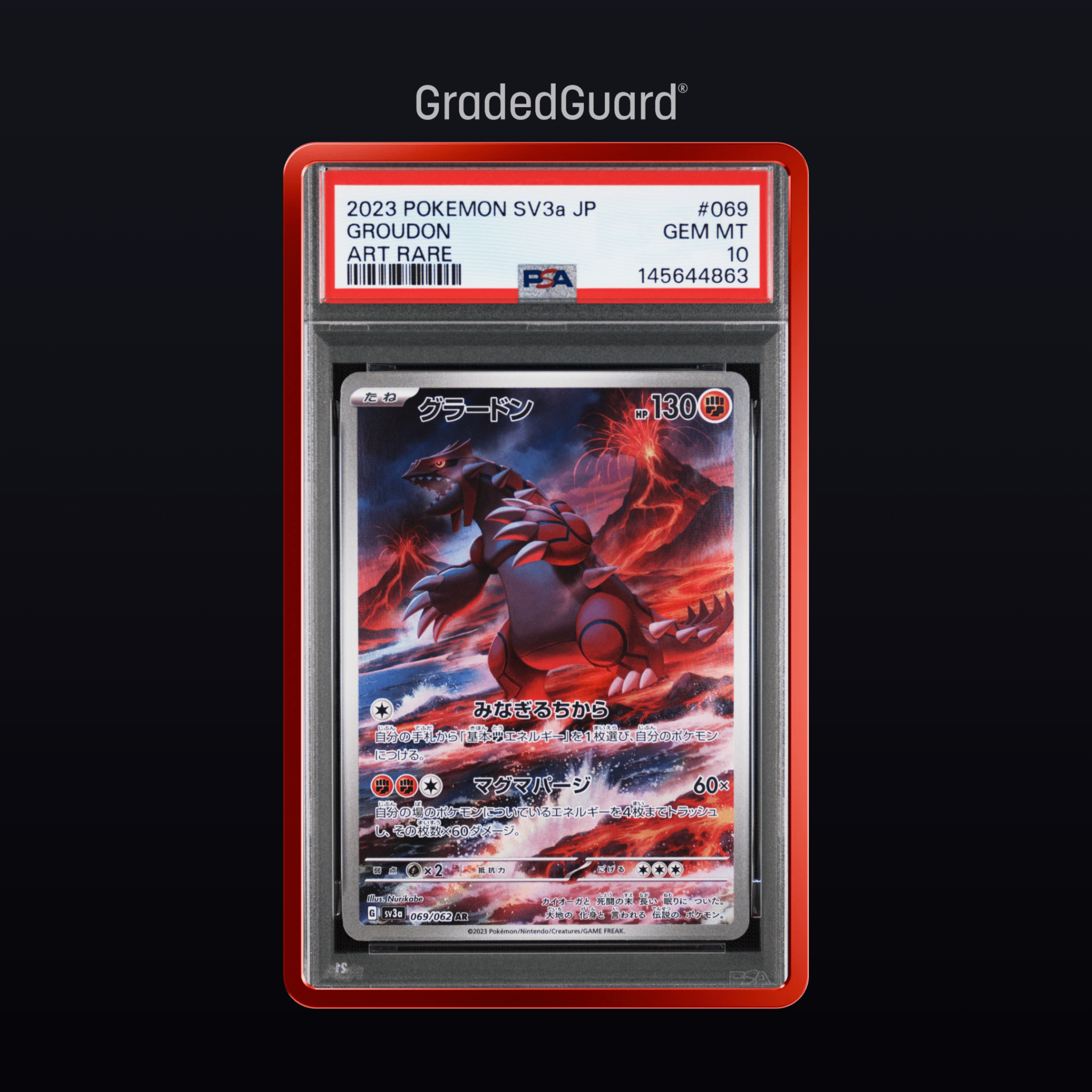 Pokémon – 2023 POKEMON JAPANESE SV3a - RAGING SURF 069 GROUDON ART RARE PSA 10 Slab CERT 142645325 - TAKARA TCG
